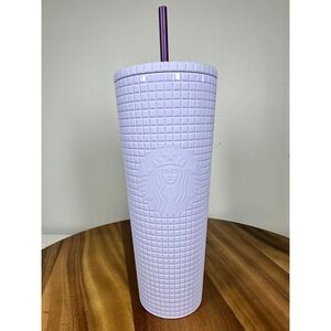 Starbucks 2021 Matte Lavender Lilac Grid 24 oz Cold Cup Tumbler w/Straw